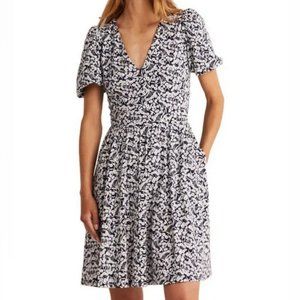 Boden Back Cutout Detail Jersey Mini Dress V-Neck Navy Blue, Size 8